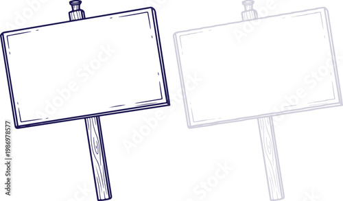 Blank Protest Sign with Wooden Handle Hand Drawn Sketch Style
