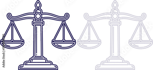 Balance Scales Icon representing Justice and Law in minimalist line art style