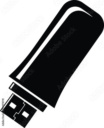 Minimalist black silhouette of portable USB flash memory storage device vector illustration