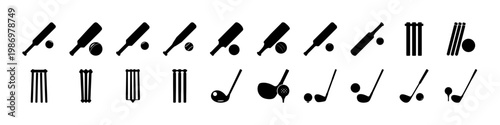 Set of Golf Clubs and Check Mark Silhouettes - Collection of black silhouettes featuring golf clubs, balls, and check marks, ideal for sports, approval, and recreational activity concepts.