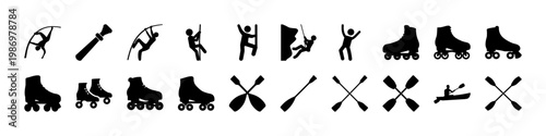 Set of Winter Sports and Ice Skating Silhouettes - Collection of black silhouettes featuring winter sports activities like skiing and ice skating, ideal for cold season, fitness, and recreation concep