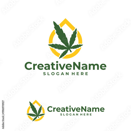 Marijuana water logo design vector template, Creative Cannabis water drop logo concepts illustration