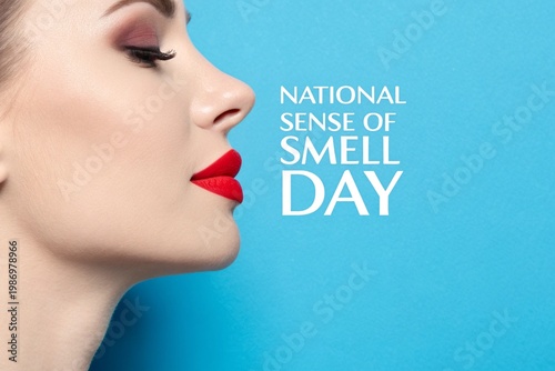 A striking close-up profile view of a beautiful young woman, her eyes gracefully closed, showcasing perfectly applied vibrant red lipstick and subtle eye makeup, serves as a captivating visual represe