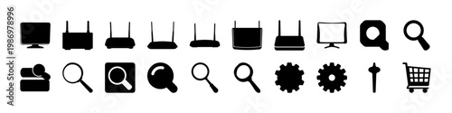 Set of Search Interface and Toolbar Icons - Collection of black silhouettes featuring search tools, toolbars, and interface elements, ideal for web navigation, UI design, and digital interaction conce