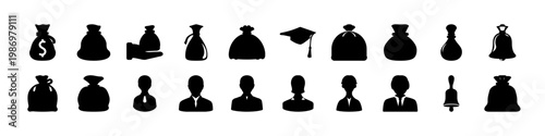 Quadro em tela Black icons set of people silhouettes and symbols - Collection of black silhouet