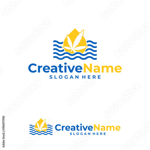 Marijuana water logo design vector template, Creative Cannabis water drop logo concepts illustration