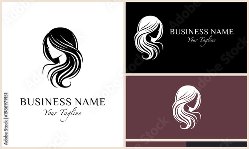Elegant woman profile logo set.