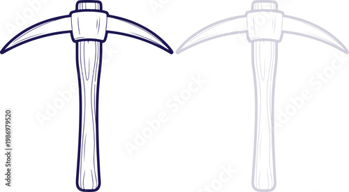 Pickaxe icon illustration with dark and light line art style isolated on white background