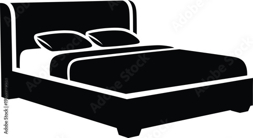 Modern comfortable master bedroom double bed icon silhouette vector illustration