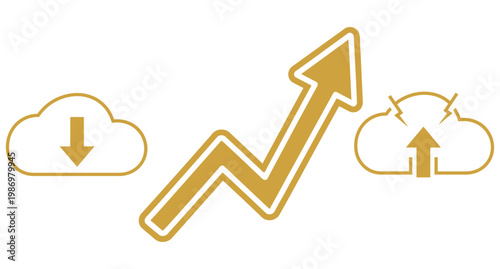 Cloud upload and growth arrow icons for digital storage and data progress.