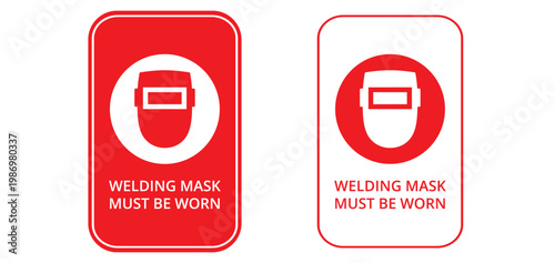Welding Mask and Ear Protection Must Be Worn Mandatory PPE Safety Sign Icon Set, Mandatory Action Signage for Welding Helmet Protection Workplace Safety Icons