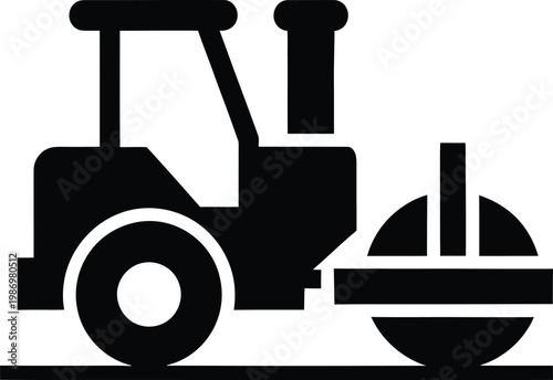 Professional industrial steam roller icon for road construction equipment vector illustration