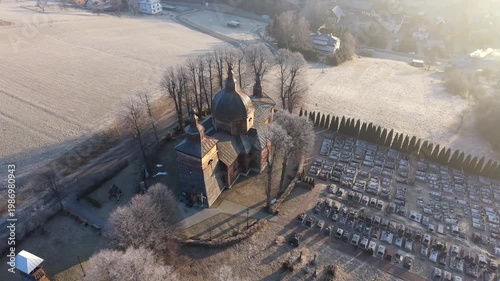 drone shot of a beautiful polish church