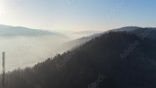 Mountain range with a picturesque village and river