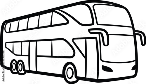 Tableau sur toile Simple cartoon double decker bus public transport passenger vehicle doodle vecto