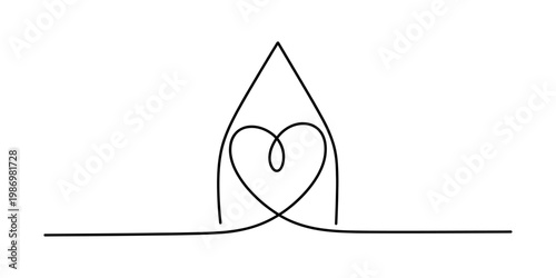 Minimalist continuous line drawing of a heart shape nestled inside a simple house outline