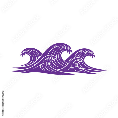 Set of stylized purple waves in flat design isolated on white background graphic element for design.
