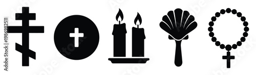 Various Christian religious icons and symbols for spiritual practices and worship ceremonies