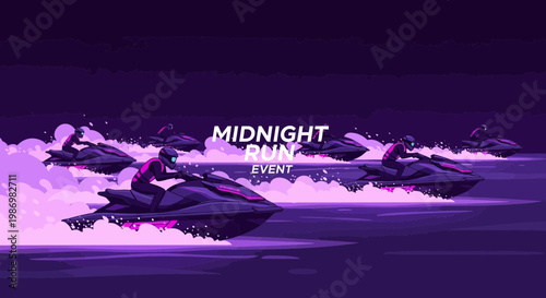 Midnight Jet Ski Race Event With Neon Lights