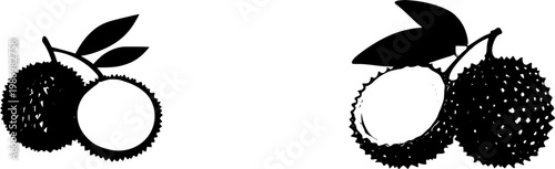 A halved Lychee fruit showcases its vibrant red outer shell with bumpy texture, translucent white aril, and glossy brown seed, isolated on a pure white background