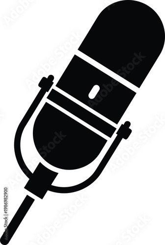 Vintage condenser microphone silhouette for podcasting and audio recording vector illustration