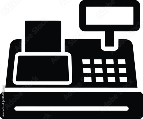 Vintage cash register with receipt display and keypad vector illustration