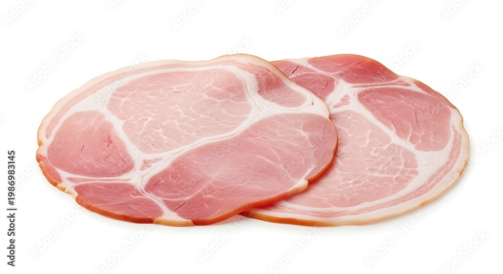 Fototapeta premium Freshly sliced cooked ham on a light background isolated on white background