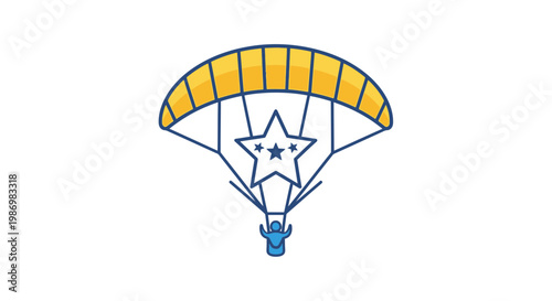 Minimalist Parachutist Descending With Star Emblem
