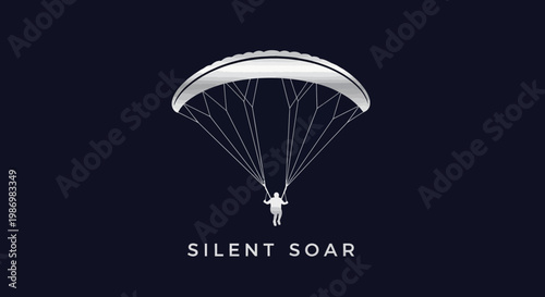 Minimalist Paraglider Silhouette Descending Gently Against Dark Sky