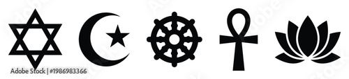 Global spiritual symbols representing diverse belief systems ideal for educational content and cultural projects