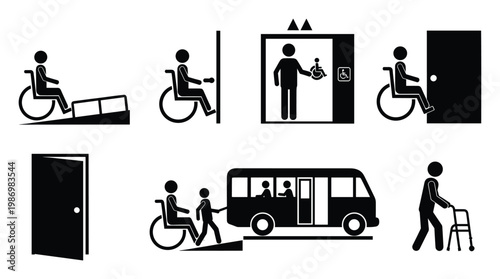 Accessible mobility pictograms for wheelchair users and people using walkers, for inclusive design
