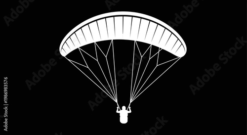 Minimalist Silhouette Of A Paraglider Soaring Against A Deep Black Sky