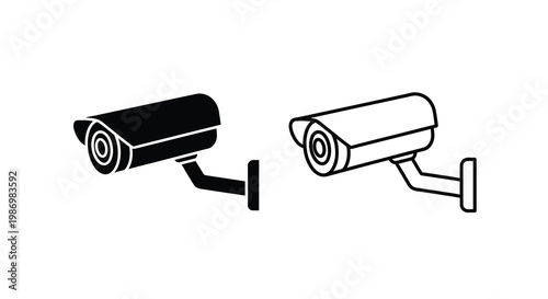 Two security cameras shown in black and white differing in shading style