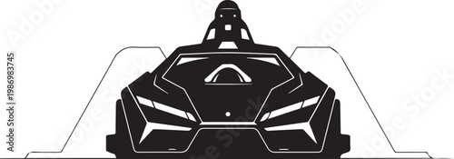 Futuristic sports car, sleek vehicle, black illustration, racing design