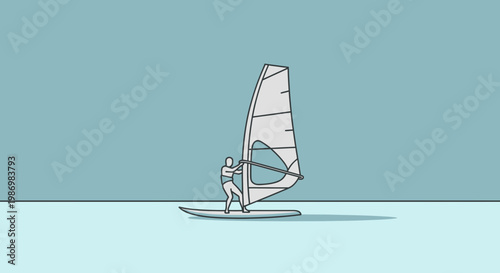 Minimalist Windsurfing Icon On A Cool Blue Background For Outdoor Recreation Themes