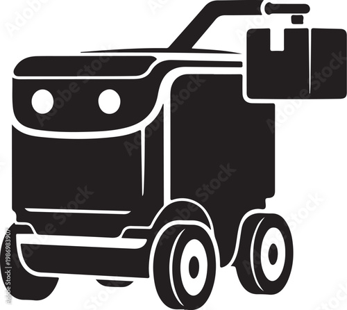 Black robot vacuum cleaner, autonomous floor sweeper, modern home appliance, cleaning machine icon