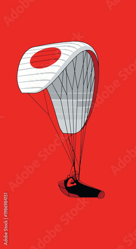 Modern Graphic Illustration Of A Person Paragliding Against A Vibrant Red Backdrop