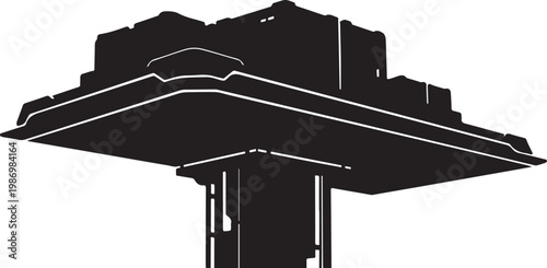 Black, futuristic, UFO, spaceship, silhouette, vector icon, sci-fi, illustration