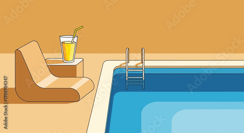 Modern Minimalist Poolside Lounger With Refreshing Drink Summer Relaxation Vibe
