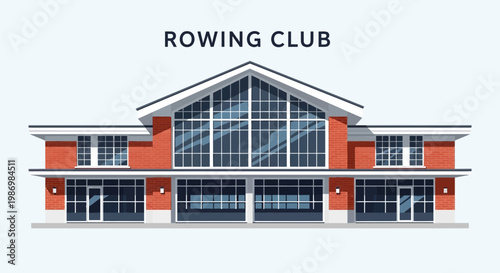 Modern Rowing Club Building Facade With Large Windows And Red Brick Details