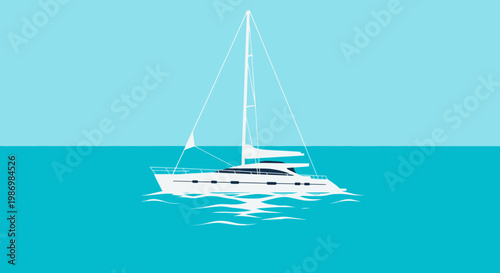 Modern Sailboat Gliding Gracefully On Calm Blue Waters