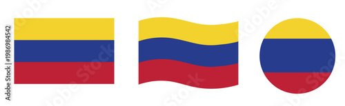 Colombia flag icons in rectangle wave and circle shapes