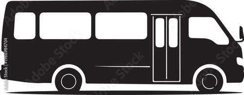Black bus silhouette, vector van icon, transportation symbol, modern vehicle outline