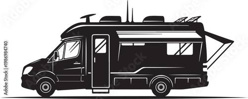 Motorhome, RV, camper van, recreational vehicle, travel trailer, vector illustration