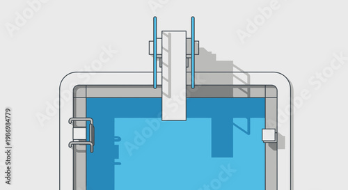 Modern Swimming Pool With Diving Board And Ladders Viewed From Above