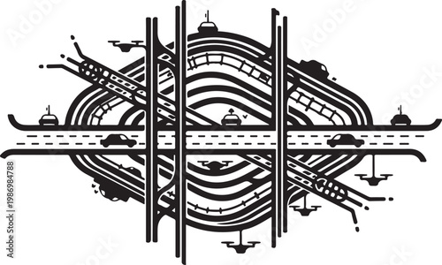 Interchange highway system, road network illustration, transportation infrastructure, vector graphic