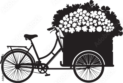 Black bicycle, flower cart, floral delivery, bike illustration