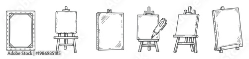 Hand drawn artist canvas and easel illustrations for creative painting projects and art studio concepts.