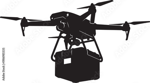 Drone, drone delivery, black drone, aerial vehicle, package delivery