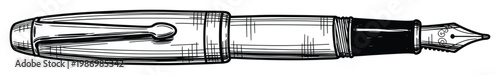 Detailed hand drawn fountain pen in a classic sketch style perfect for historical writing themed graphic projects